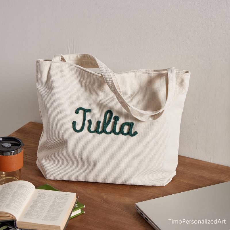 Custom Corduroy Tote, Embroidered Bag, Wedding Gift, Birthday Xmas Bridesmaid Weekender Gift For Her von TimoPersonalizedArt
