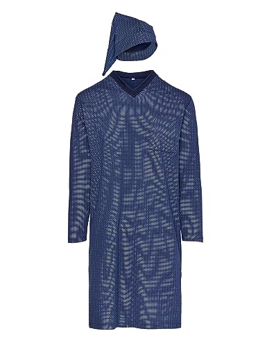 Timone Herren Nachthemd mit Schlafmütze TIDR5001 (Marineblau 677606 (Langarm), XL) von Timone