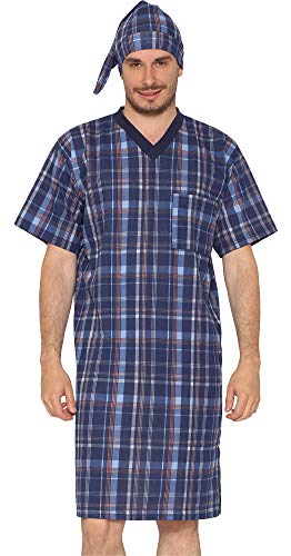 Timone Herren Nachthemd mit Schlafmütze TIDR5002 (Marineblau Kariert (Kurzarm), XXL) von Timone