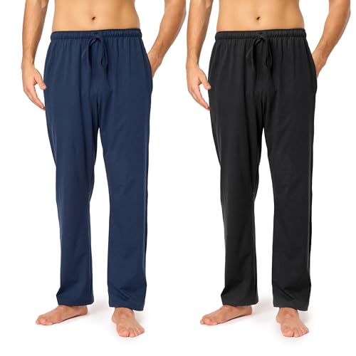 Timone Herren Schlafanzugshose Lang Pyjamahose aus Baumwolle Freizeithose Schlafhose Loungewearhose mit Taschen Nachtwäsche Hose für Herren Sleepwear TPP-001 ((2Pack) Dunkelblau/Schwarz, 4XL) von Timone
