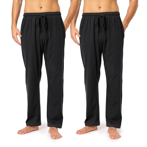 Timone Herren Schlafanzugshose Lang Pyjamahose aus Baumwolle Freizeithose Schlafhose Loungewearhose mit Taschen Nachtwäsche Hose für Herren Sleepwear TPP-001 ((2Pack) Schwarz/Schwarz, XXL) von Timone