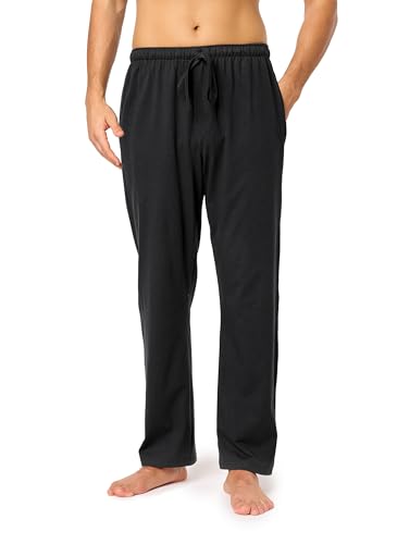 Timone Herren Schlafanzugshose Lang Pyjamahose aus Baumwolle Freizeithose Schlafhose Loungewearhose mit Taschen Nachtwäsche Hose für Herren Sleepwear TPP-001 (Schwarz, 4XL) von Timone