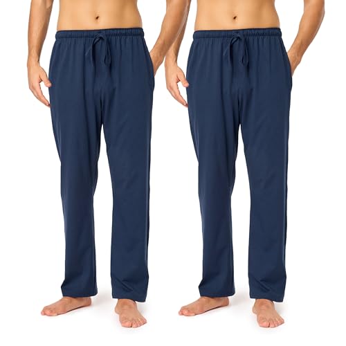 Timone Herren Schlafanzugshose Lang Pyjamahose aus Baumwolle Freizeithose Schlafhose Loungewearhose mit Taschen Nachtwäsche Hose für Herren Sleepwear TPP-001 ((2Pack) Dunkelblau/Dunkelblau, L) von Timone