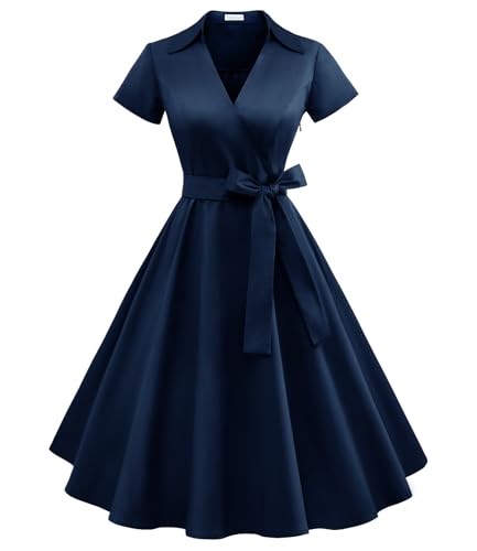 Timormode Cocktailkleid Damen Rockabilly Kleider Damen Festlich Abendkleid Kurz Vintage Kleider Damen 50er Jahre Kleider Damen Navy L von Timormode