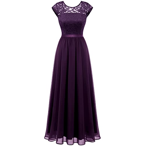 Timormode Damen Abendkleider Elegant Hochzeit Festlich Kleider Maxi Cocktailkleid Partykleider Grape M von Timormode