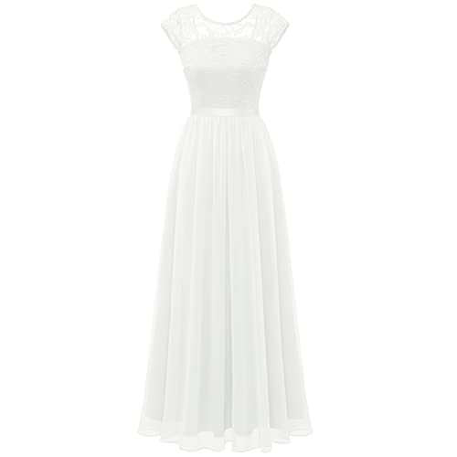 Timormode Damen Abendkleider Elegant für Hochzeit Party Cocktailkleid Maxilang Ballkleider Weiß L von Timormode