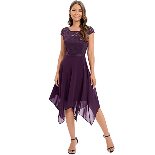 Timormode Damen Elegant Cocktailkleid Hochzeit Kurz Abendkleider Festlich Ballkleider Asymmetrisch Saum Grape L von Timormode