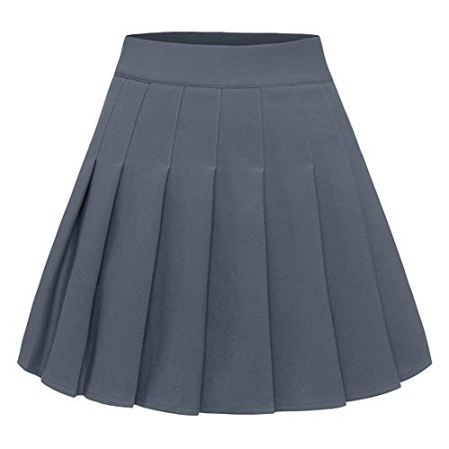 Timormode Faltenrock Damen Elastische Hohe Taille Röcke A Linie Mädchen Kurz Glocken Rock Skater Mini Rock Grey S von Timormode
