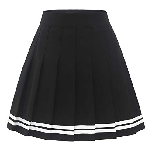 Timormode Faltenrock Damen Elastische Hohe Taille Röcke A Linie Mädchen Kurz Glocken Rock Skater Mini Rock Black White Strip S von Timormode
