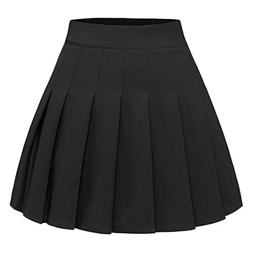 Timormode Faltenrock Damen Elastische Hohe Taille Röcke A Linie Mädchen Kurz Glocken Rock Skater Mini Rock Black XXL von Timormode