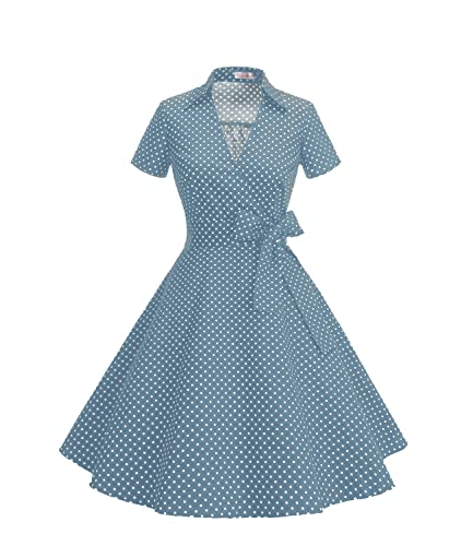 Rockabilly Kleider Damen Vintage 50er Jahre Kleider Damen Rockabilly Swing Kleider SkyBlue 3XL von Timormode