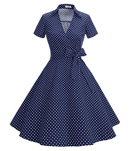 Rockabilly Kleider Damen Vintage 50er Jahre Kleider Damen Rockabilly Swing Kleider Small Navy White 2XL von Timormode