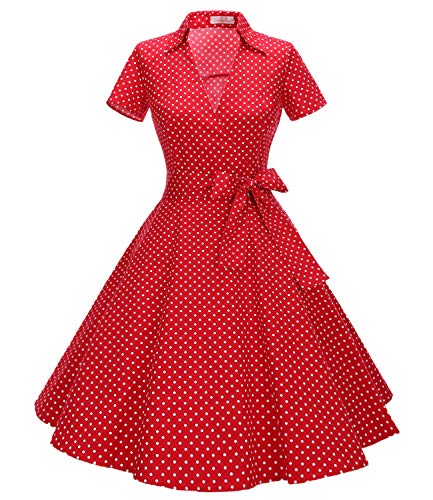 Rockabilly Kleider Damen Vintage 50er Jahre Kleider Damen Rockabilly Swing Kleider Small Red White 2XL von Timormode