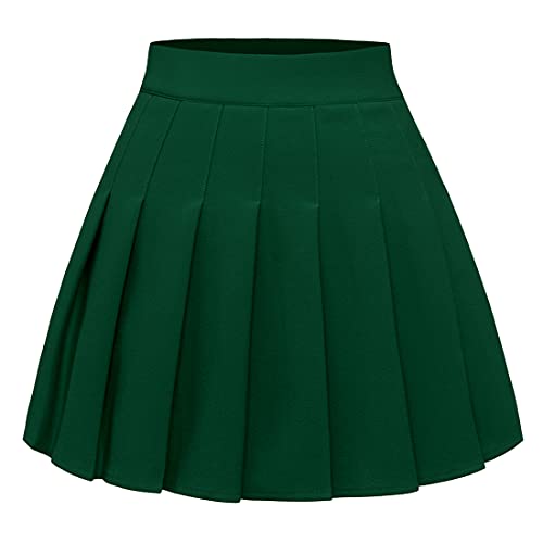 Timormode Faltenrock Damen Elastische Hohe Taille Röcke A Linie Mädchen Kurz Glocken Rock Skater Mini Rock Green XL von Timormode