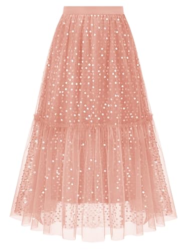 Timormode Glitzer Tüllrock für Damen Layered Puffy Fee Röcke A-Linie Midi Rock Tutu Rock Märchenhaft TMS8010 Pink XL von Timormode