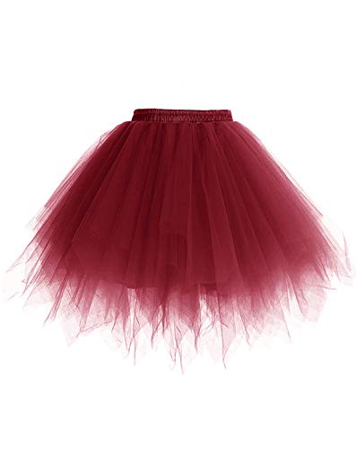 Timormode Tutu 50er Tüllrock Reifrock Kurz Tanzkleid Unterrock Blase Rockabilly Petticoat Ballett Burgundy S von Timormode