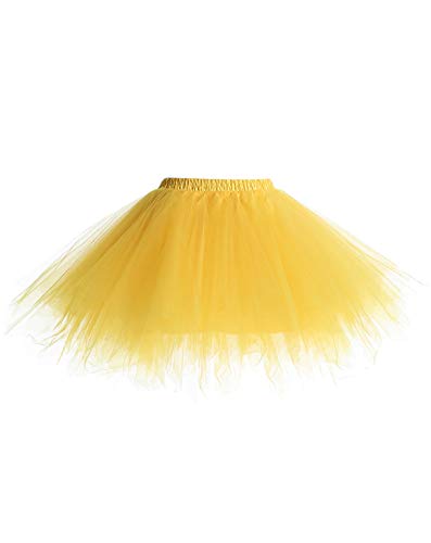 Timormode Tutu 50er Tüllrock Reifrock Kurz Tanzkleid Unterrock Blase Rockabilly Petticoat Ballett Dunkelngelb L von Timormode