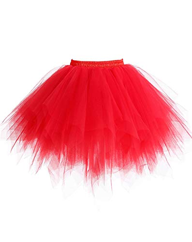 Timormode Tutu 50er Tüllrock Reifrock Kurz Tanzkleid Unterrock Blase Rockabilly Petticoat Ballett Rot M von Timormode