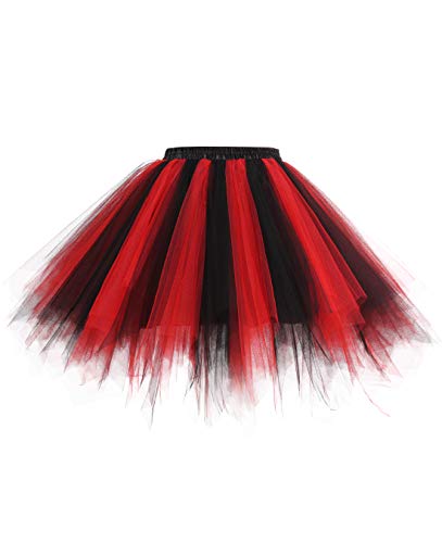 Timormode Tutu 50er Tüllrock Reifrock Kurz Tanzkleid Unterrock Blase Rockabilly Petticoat Ballett Schwarz Rot L von Timormode