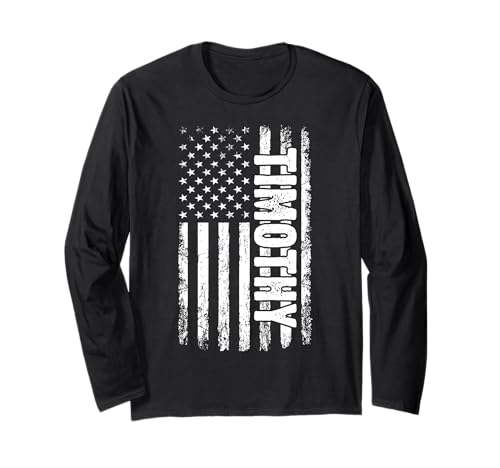 Timothy persönlicher Name American Flag Retro Männer Frauen Langarmshirt von Timothy spezialisierte den ersten Jungen Männer