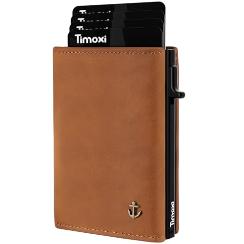 Timoxi Kreditkartenetui mit Münzfach und Magnetschalter Mini Wallet mit RFID-Schutz Slim Wallet mit Kartenbox aus Aluminiumlegierung (Magnetisch Braun) von Timoxi