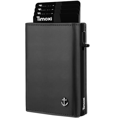 Timoxi Kreditkartenetui mit Münzfach und Magnetschalter Mini Wallet mit RFID-Schutz Slim Wallet mit Kartenbox aus Aluminiumlegierung (Schwarz) von Timoxi