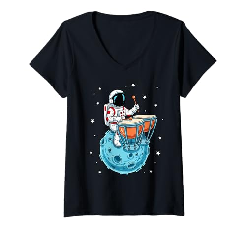 Damen Paukenspieler Schlagzeugabteilung, Kugeltrommel, Pauken T-Shirt mit V-Ausschnitt Damen Paukenspieler Schlagzeugabteilung, Kugeltrommel, Pauken T-Shirt mit V-Ausschnitt von Timpani Design For Timpanist & Kettle Drum Player