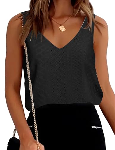 Timuspo Ärmelloses Bluse Damen Camisoles Top V Ausschnitt Alltag Summer Tank Casual Basic Tops Sommer Cami Blusen Schwarz XL von Timuspo