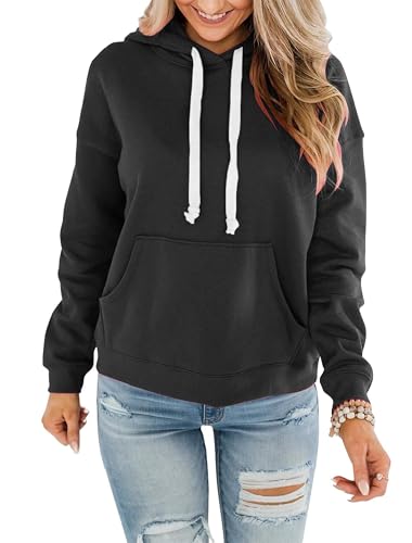 Timuspo Black Hoodie Sweatshirt Damen Baumwolle mit Kapuze Fleece Hoody Herbst Pullover Casual Basic Kapuzenpullover Schwarz M von Timuspo