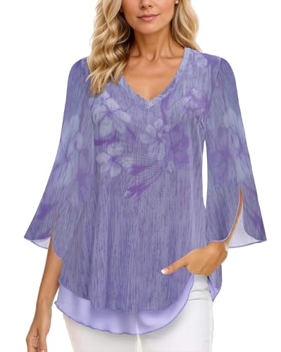 Timuspo Bluse Große Größen Damen Sommer Chiffon Lässig Rundkragen 3/4 Arm Top Elegant Hellviolett M von Timuspo
