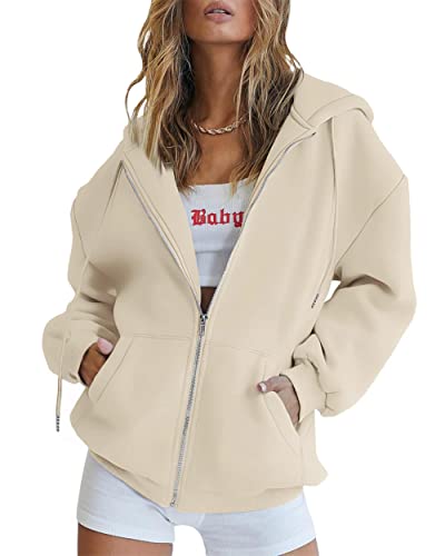 Timuspo Classics Ladies Athletic Zip Hoody Damen Kapuzenpullover mit Reißverschluss College Jacke Übergangsjacke Hoody mit Kapuze Beige S von Timuspo