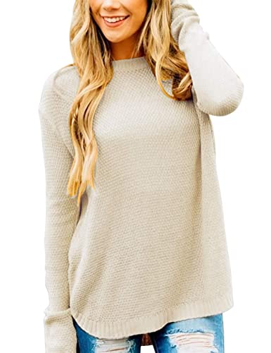 Timuspo Damen Casual Lockerer Strickpullover Lange Ärmel Rundhalspullover Einfarbige Oversized-Oberteile Beige 12 14 von Timuspo