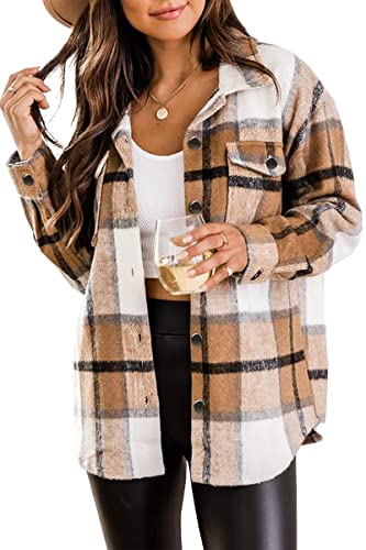 Timuspo Damen Flanelljacke, Langarm Kariertes Hemd Shacket, Winter Oversized Kleidung von Timuspo