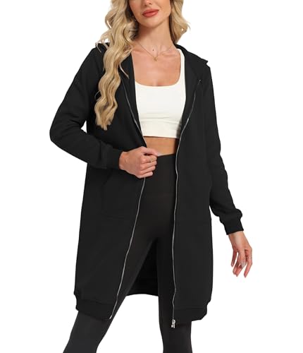 Timuspo Damen Hoodie Jacke Lang Herbst Winter Outfits Kapuzenjacke Oversize Weich Sweatjacke Schwarz Einfarbig Jacken mit Taschen M Timuspo Damen Hoodie Jacke Lang Herbst Winter Outfits Kapuzenjacke Oversize Weich Sweatjacke Schwarz Einfarbig Jacken mit Taschen M von Timuspo
