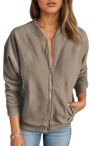 Timuspo Damen Jacken Baumwolle Warm Strickjacke Praktische Sport Style Jacke Frühling Herbst Elegant Pullover Basic Sweatjacke Hellbraun XL von Timuspo