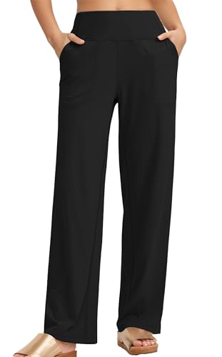 Timuspo Damen Jogginghose Legere Yogahose Bequeme Weites Geradem Bein Hose Hohe Taille Schwarz Sporthose Hosen Elegant Baggy Freizeithose M von Timuspo