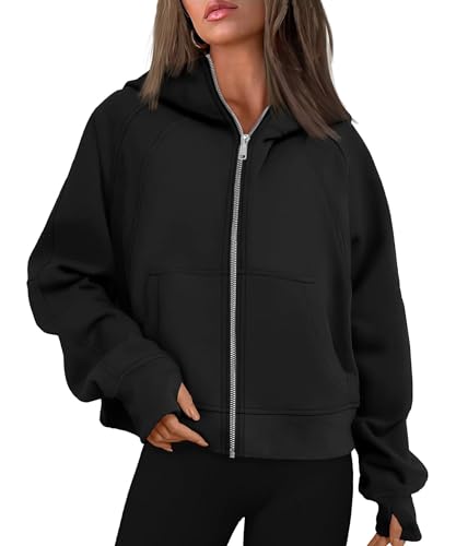 Timuspo Jacke Damen Sweatjacke Sweatshirtjacke Pullover Oberteile Kapuzenpullover Mantel Y2k Zip Up Hoodie College Jacke von Timuspo