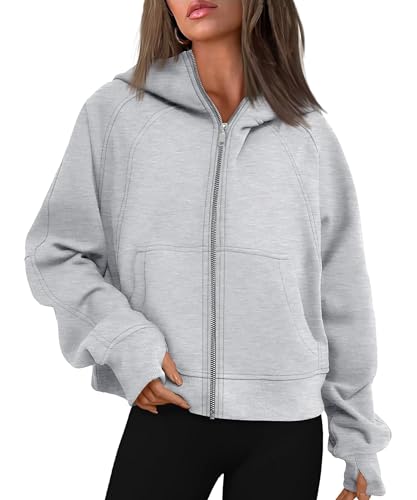 Timuspo Damen Basic Kapuzen-Sweatjacke Winterjacke mit Kapuze Y2k Zip Up Hoodie Fleecejacke Strickjacken Sport Oberteile von Timuspo