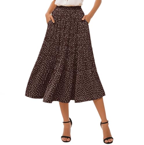 Timuspo Damen Midi Chiffon Rock Polka-Dots Skirt Plissierter Langer Luftiger Sommerrock A Linie Tellerrock mit 2 Taschen Kaffee L Timuspo Damen Midi Chiffon Rock Polka-Dots Skirt Plissierter Langer Luftiger Sommerrock A Linie Tellerrock mit 2 Taschen Kaffee L von Timuspo