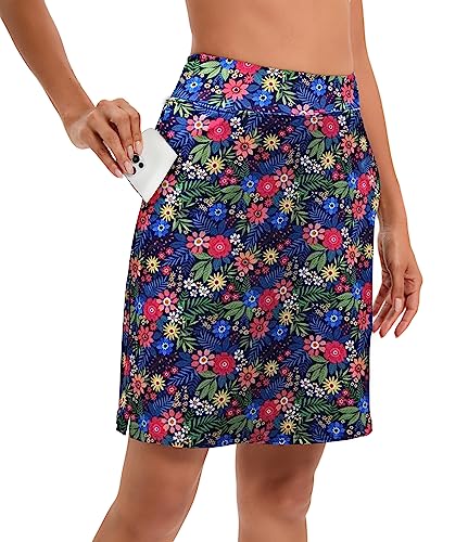 Timuspo Damen Skort Knielange Hosen mit hoher Taille Rock Wanderröcke mit Innenhose für Sommersportarten Tennis Golf von Timuspo