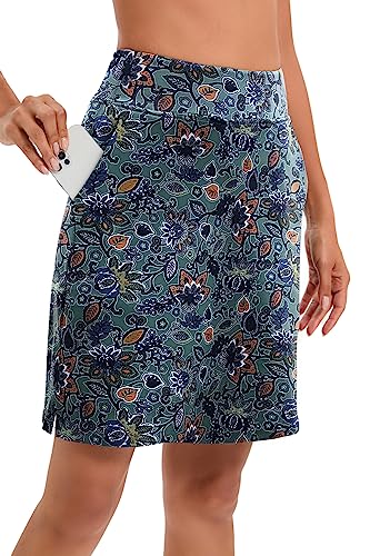 Timuspo Damen Skort Knielanger Wanderrock Hosenrock Tennisrock Golf Skort für Sommer-Outdoor-Sportarten,Schleierkraut,L von Timuspo