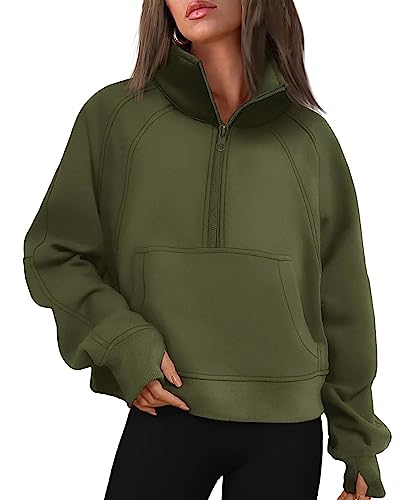 Timuspo Damen Sweatjacke Hoodie Sweatshirtjacke Pullover Oberteile Kapuzenpullover Einfarbig Zip Casual Hoodie Sweatshirt Armee-grün16 18 von Timuspo