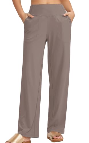 Timuspo Freizeithose Damen Lang Yogahose Elegante Jogginghose Sporthose Weite Geradem Bein Hose Trainingshose Hosen Damen Sommer High Waist Yoga Pants Hellbraun XL von Timuspo