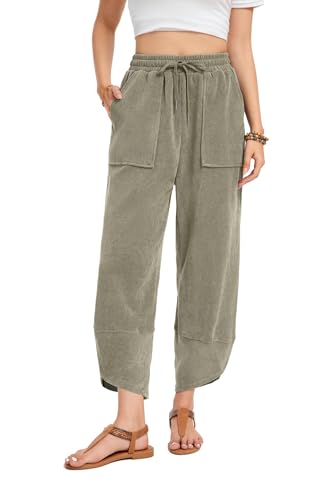 Timuspo Haremshose Damen Hohe Taille Leichte Bequeme Weite Hose Lässig Locker Yogahose mit Taschen Jogginghose Grün S von Timuspo