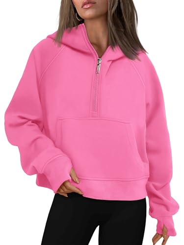 Timuspo Hoodie Damen Sweatjacke Kapuzenjacke Hoodie Kapuzenpullover Winter Mit Seitentasche Zip Langarm Fleecet-Innenfutter Oberteile Top Pink L von Timuspo