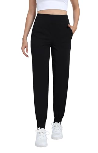 Timuspo Jogginghose Damen Schwarz Elastischer Joggpants Atmungsaktiv Laufhose Lang High Waist Lockere Sporthose mit Taschen M von Timuspo