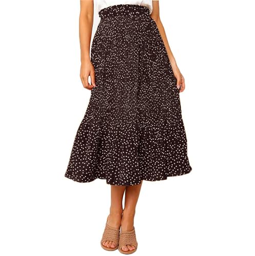 Timuspo Midi Skirt Chiffon Maxi Rock mit Taschen Knielang Hohe Taille Elegant Wickelrock für Damen Sommer Kaffee S von Timuspo