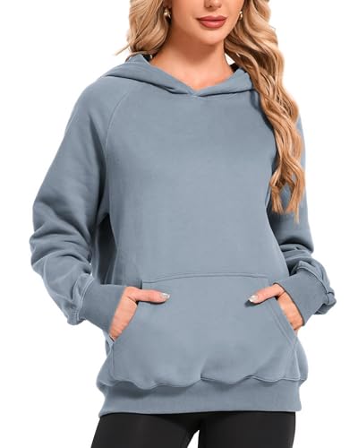 Timuspo Oversized Hoodie Casual Langarm Kapuzenjacke Bequeme Pullover Damen Baumwolle Einfarbig Sweatshirt mit Kapuze Herbst Winter Basic Hoody Blau M von Timuspo