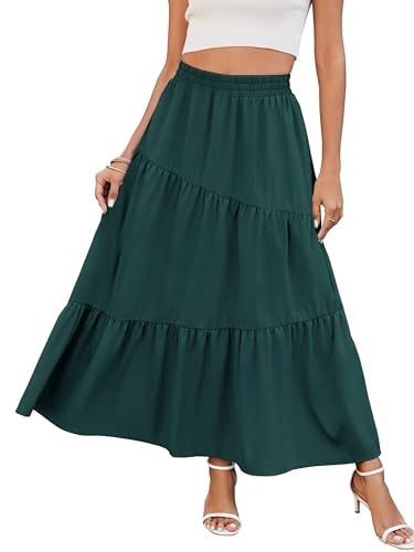Timuspo Rock Lang Damen Einfarbig Skirt Maxirock Knielang Sommer Hohe Elastische Taille Faltenrock A-Line Sommerrock Grün XL von Timuspo