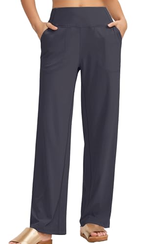 Timuspo Sporthose Yoga Hose Damen Weites Bein Lang mit Taschen Freizeithose Hohe Taille Sommer Activewear Jogginghose Baggy Trainingshose Tief Grau XL von Timuspo
